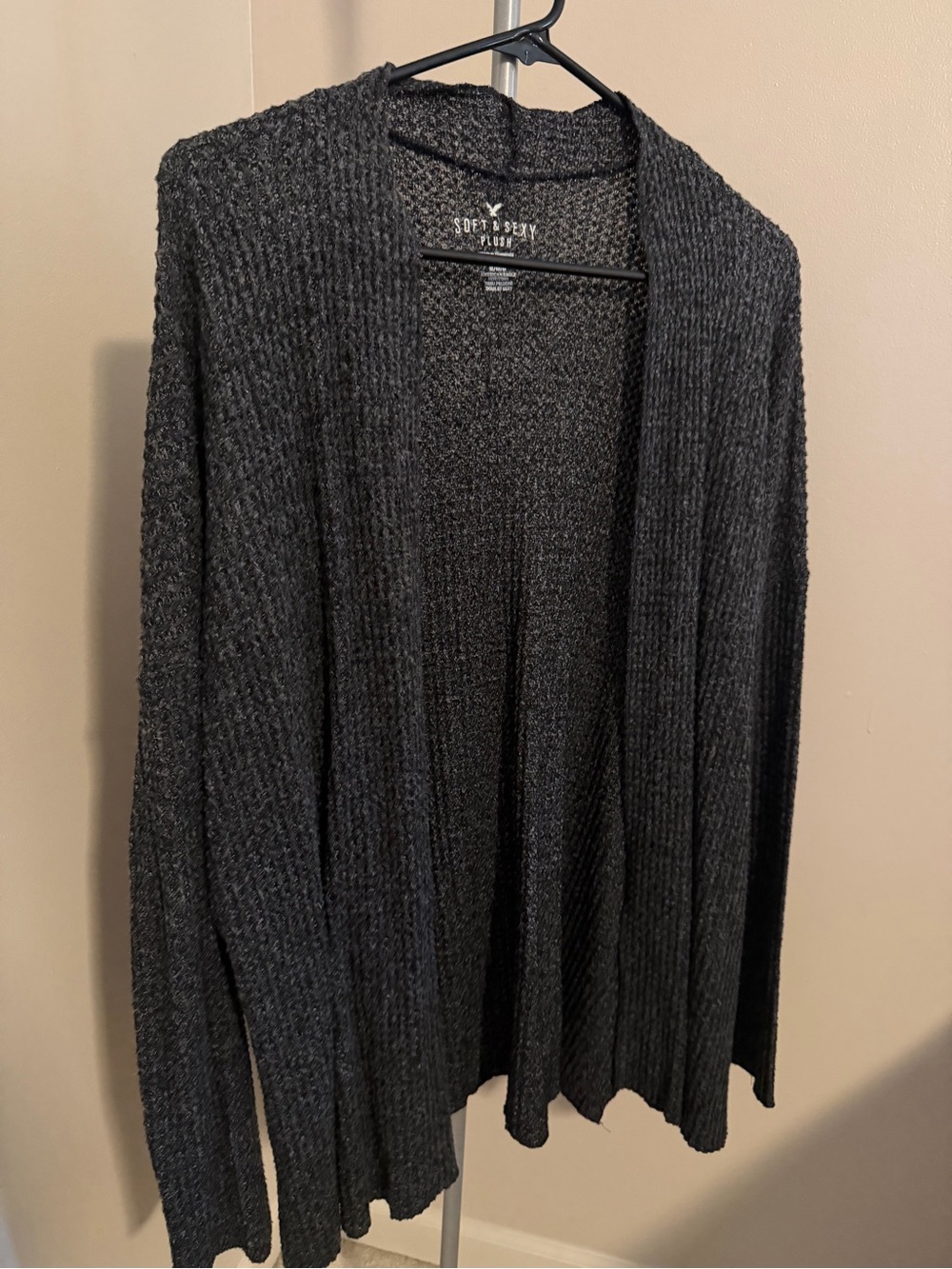 Grey Waffle-Knit Cardigan